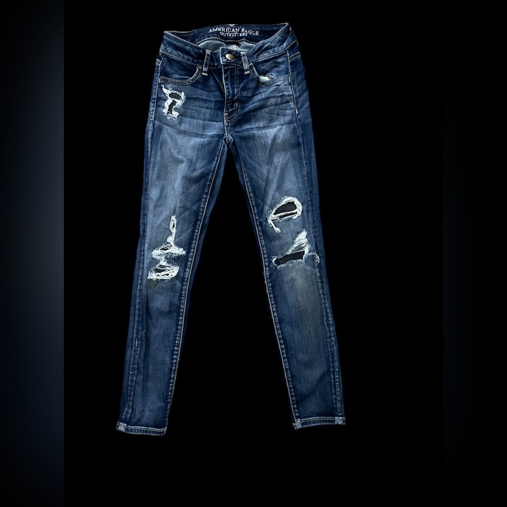 American Eagle Outfitters Dark Wash Ripped jeans jeggings sz 00 skinny style